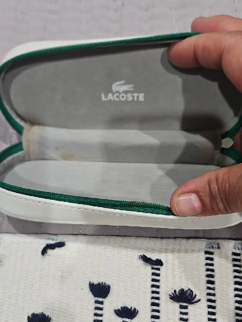 Lacoste White Leather Zip Eyewear Case